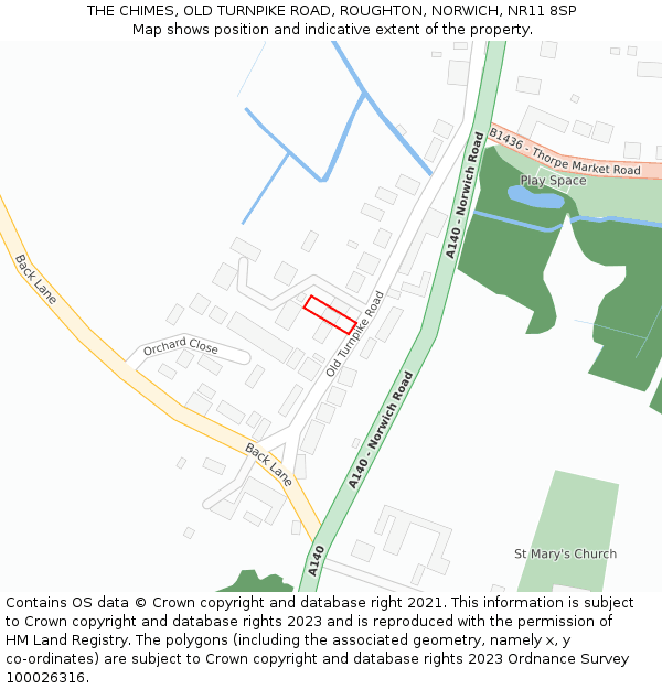 THE CHIMES, OLD TURNPIKE ROAD, ROUGHTON, NORWICH, NR11 8SP: Location map and indicative extent of plot