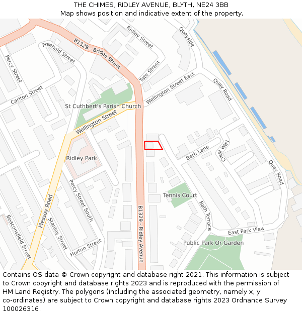 THE CHIMES, RIDLEY AVENUE, BLYTH, NE24 3BB: Location map and indicative extent of plot