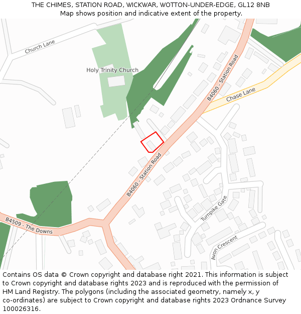 THE CHIMES, STATION ROAD, WICKWAR, WOTTON-UNDER-EDGE, GL12 8NB: Location map and indicative extent of plot