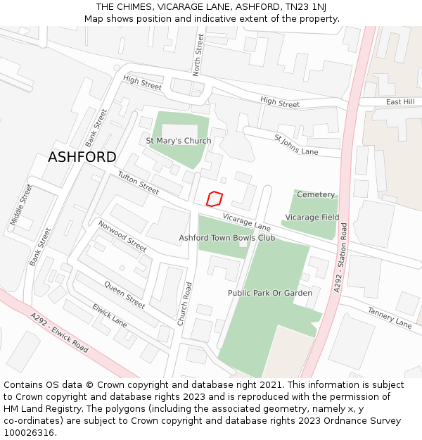THE CHIMES, VICARAGE LANE, ASHFORD, TN23 1NJ: Location map and indicative extent of plot