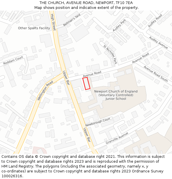 THE CHURCH, AVENUE ROAD, NEWPORT, TF10 7EA: Location map and indicative extent of plot