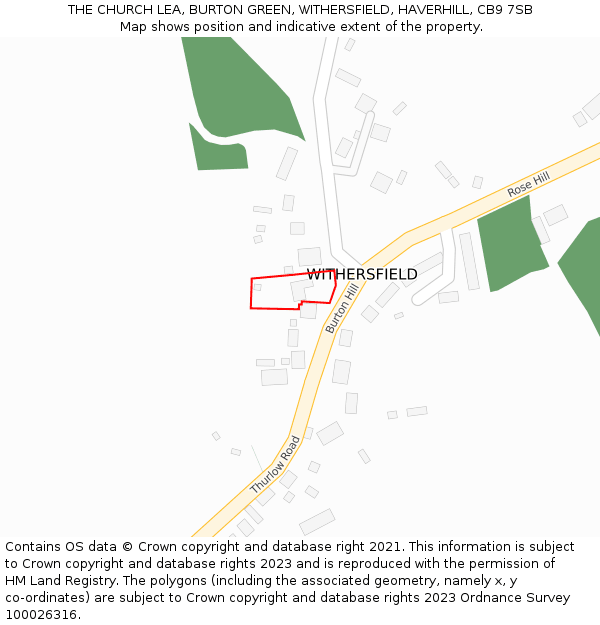 THE CHURCH LEA, BURTON GREEN, WITHERSFIELD, HAVERHILL, CB9 7SB: Location map and indicative extent of plot