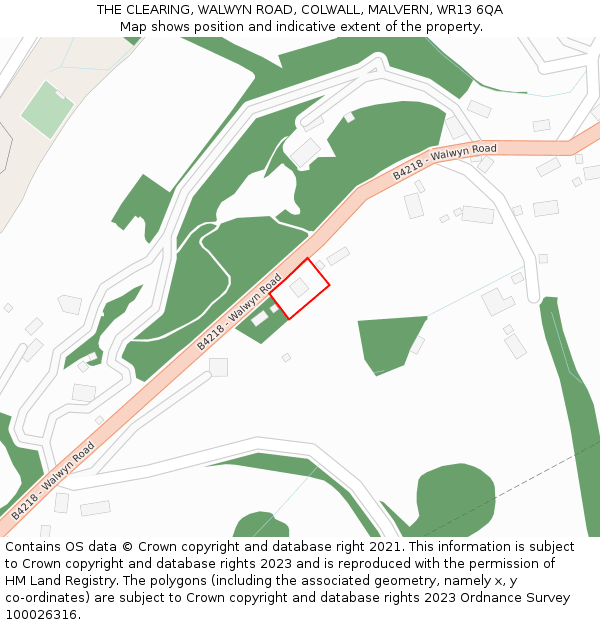 THE CLEARING, WALWYN ROAD, COLWALL, MALVERN, WR13 6QA: Location map and indicative extent of plot