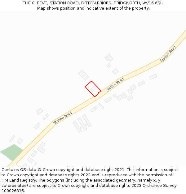 THE CLEEVE, STATION ROAD, DITTON PRIORS, BRIDGNORTH, WV16 6SU: Location map and indicative extent of plot