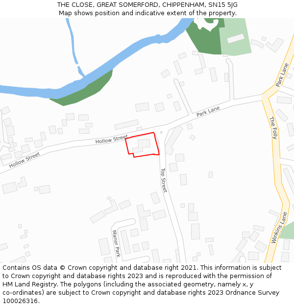 THE CLOSE, GREAT SOMERFORD, CHIPPENHAM, SN15 5JG: Location map and indicative extent of plot
