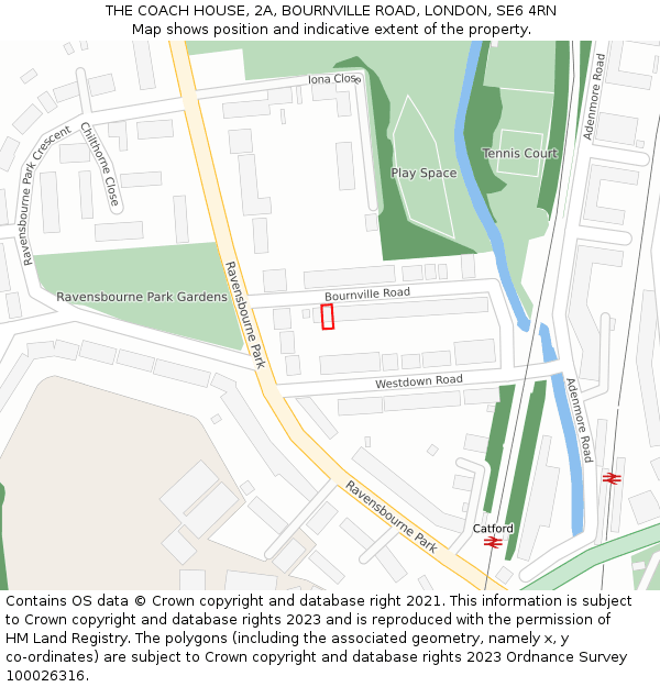 THE COACH HOUSE, 2A, BOURNVILLE ROAD, LONDON, SE6 4RN: Location map and indicative extent of plot