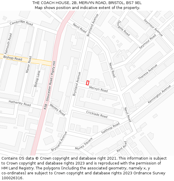 THE COACH HOUSE, 2B, MERVYN ROAD, BRISTOL, BS7 9EL: Location map and indicative extent of plot