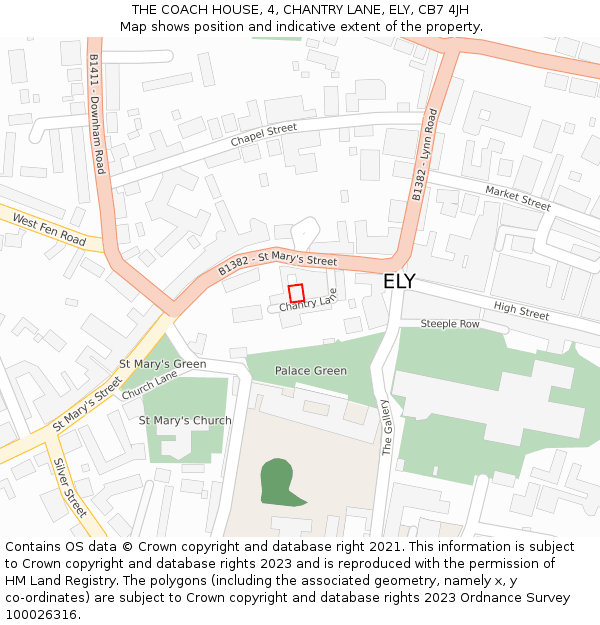 THE COACH HOUSE, 4, CHANTRY LANE, ELY, CB7 4JH: Location map and indicative extent of plot