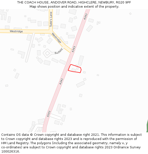 THE COACH HOUSE, ANDOVER ROAD, HIGHCLERE, NEWBURY, RG20 9PF: Location map and indicative extent of plot