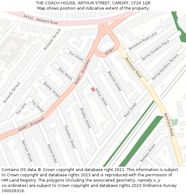 THE COACH HOUSE, ARTHUR STREET, CARDIFF, CF24 1QR: Location map and indicative extent of plot