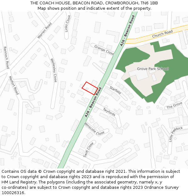 THE COACH HOUSE, BEACON ROAD, CROWBOROUGH, TN6 1BB: Location map and indicative extent of plot