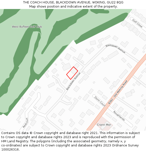 THE COACH HOUSE, BLACKDOWN AVENUE, WOKING, GU22 8QG: Location map and indicative extent of plot