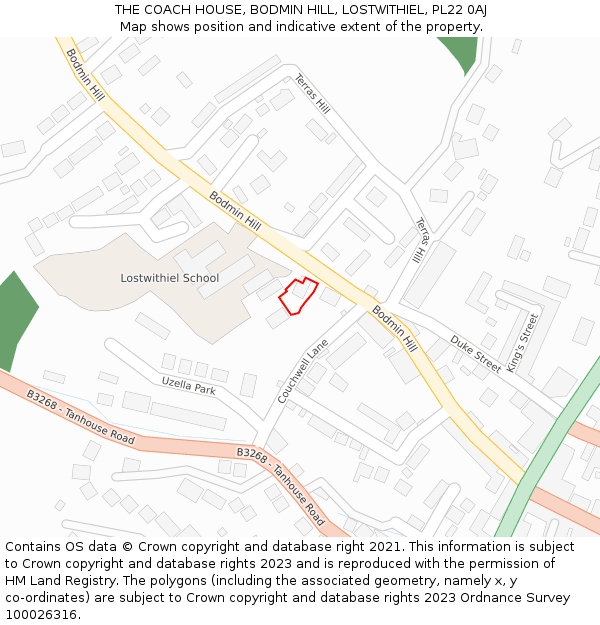 THE COACH HOUSE, BODMIN HILL, LOSTWITHIEL, PL22 0AJ: Location map and indicative extent of plot