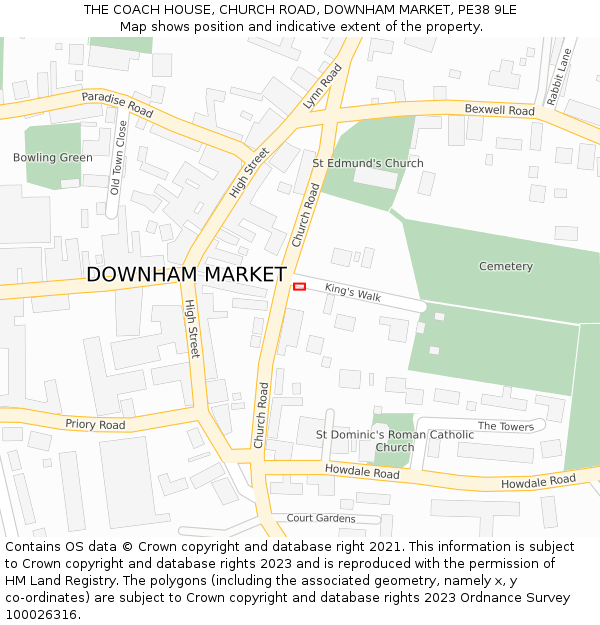 THE COACH HOUSE, CHURCH ROAD, DOWNHAM MARKET, PE38 9LE: Location map and indicative extent of plot