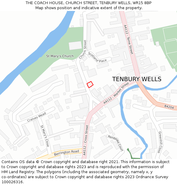 THE COACH HOUSE, CHURCH STREET, TENBURY WELLS, WR15 8BP: Location map and indicative extent of plot