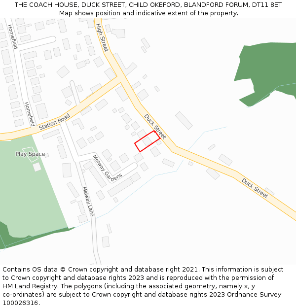 THE COACH HOUSE, DUCK STREET, CHILD OKEFORD, BLANDFORD FORUM, DT11 8ET: Location map and indicative extent of plot