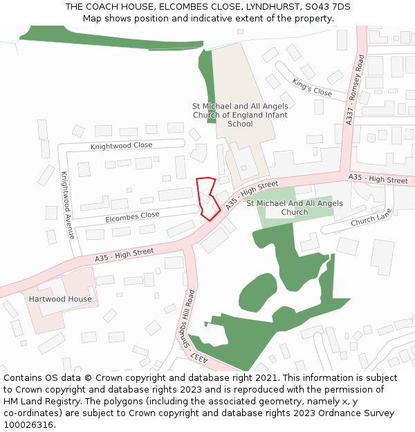 THE COACH HOUSE, ELCOMBES CLOSE, LYNDHURST, SO43 7DS: Location map and indicative extent of plot