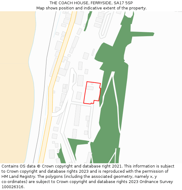 THE COACH HOUSE, FERRYSIDE, SA17 5SP: Location map and indicative extent of plot