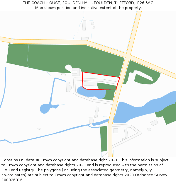 THE COACH HOUSE, FOULDEN HALL, FOULDEN, THETFORD, IP26 5AG: Location map and indicative extent of plot
