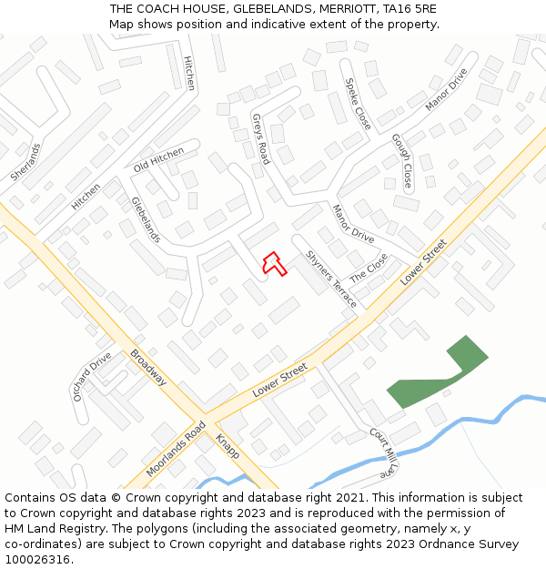 THE COACH HOUSE, GLEBELANDS, MERRIOTT, TA16 5RE: Location map and indicative extent of plot