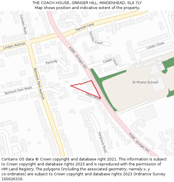 THE COACH HOUSE, GRINGER HILL, MAIDENHEAD, SL6 7LY: Location map and indicative extent of plot