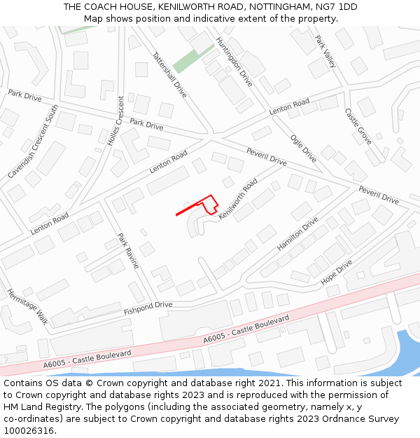 THE COACH HOUSE, KENILWORTH ROAD, NOTTINGHAM, NG7 1DD: Location map and indicative extent of plot