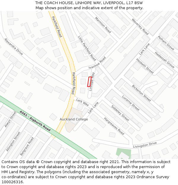 THE COACH HOUSE, LINHOPE WAY, LIVERPOOL, L17 8SW: Location map and indicative extent of plot