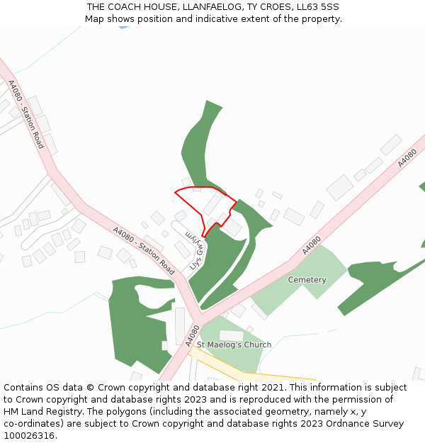 THE COACH HOUSE, LLANFAELOG, TY CROES, LL63 5SS: Location map and indicative extent of plot