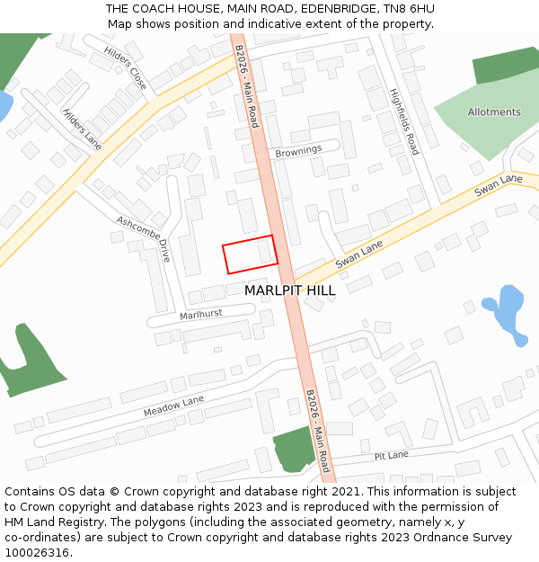 THE COACH HOUSE, MAIN ROAD, EDENBRIDGE, TN8 6HU: Location map and indicative extent of plot