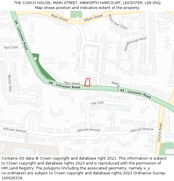 THE COACH HOUSE, MAIN STREET, KIBWORTH HARCOURT, LEICESTER, LE8 0NQ: Location map and indicative extent of plot