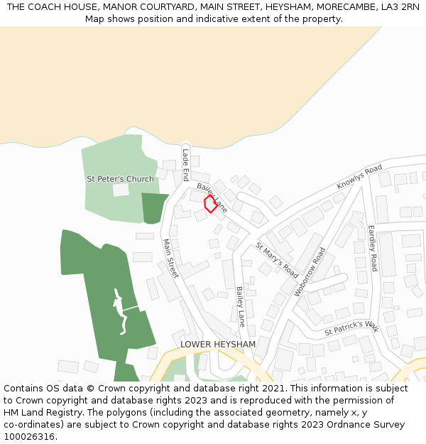 THE COACH HOUSE, MANOR COURTYARD, MAIN STREET, HEYSHAM, MORECAMBE, LA3 2RN: Location map and indicative extent of plot