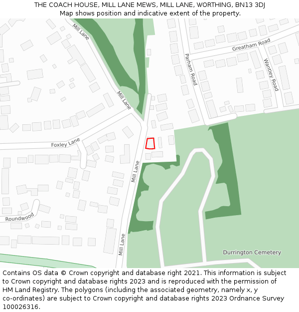 THE COACH HOUSE, MILL LANE MEWS, MILL LANE, WORTHING, BN13 3DJ: Location map and indicative extent of plot