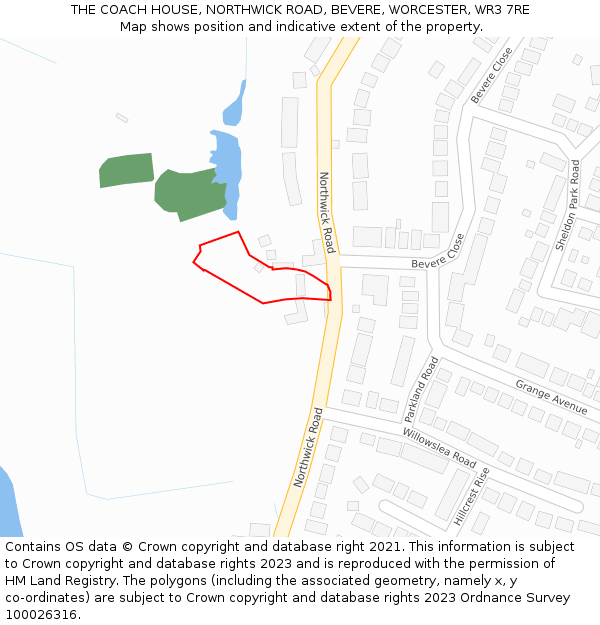 THE COACH HOUSE, NORTHWICK ROAD, BEVERE, WORCESTER, WR3 7RE: Location map and indicative extent of plot