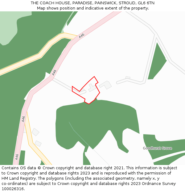 THE COACH HOUSE, PARADISE, PAINSWICK, STROUD, GL6 6TN: Location map and indicative extent of plot