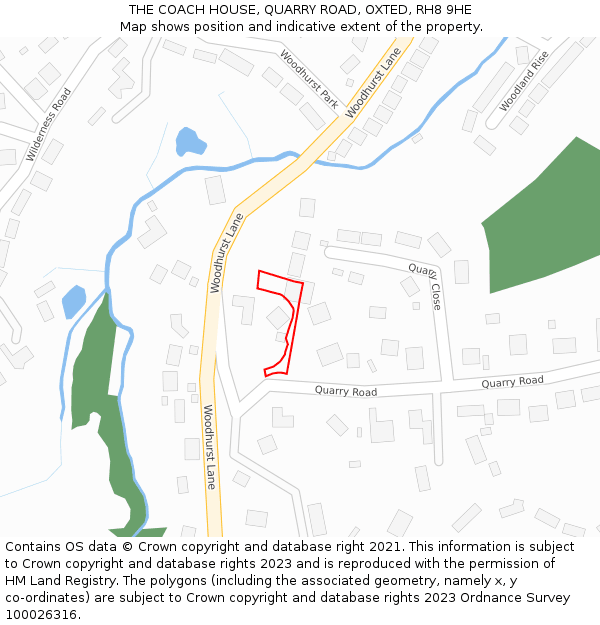 THE COACH HOUSE, QUARRY ROAD, OXTED, RH8 9HE: Location map and indicative extent of plot