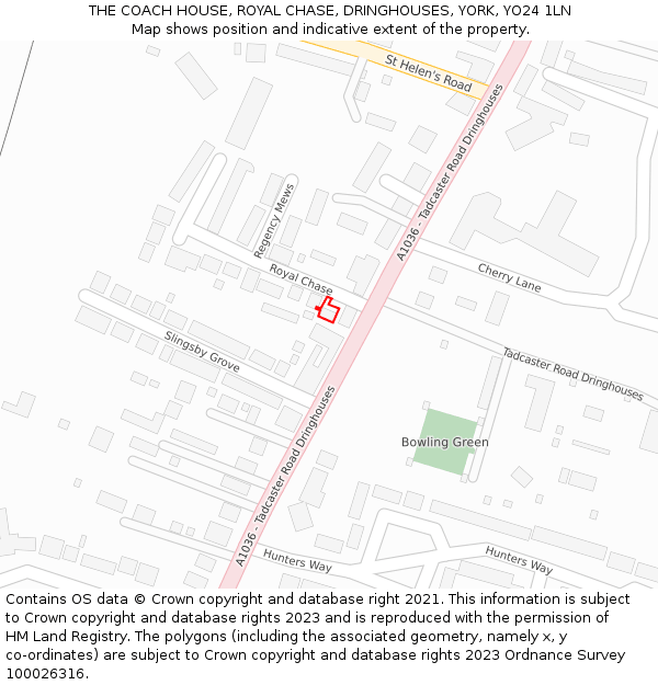 THE COACH HOUSE, ROYAL CHASE, DRINGHOUSES, YORK, YO24 1LN: Location map and indicative extent of plot