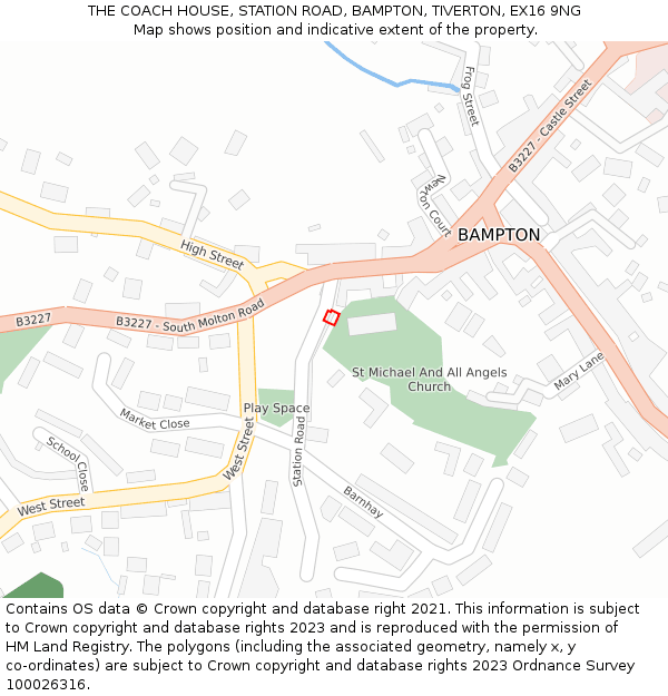 THE COACH HOUSE, STATION ROAD, BAMPTON, TIVERTON, EX16 9NG: Location map and indicative extent of plot