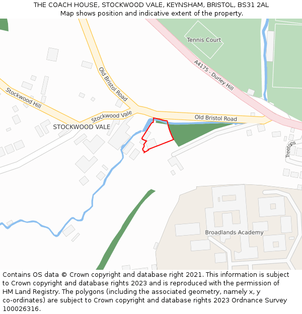 THE COACH HOUSE, STOCKWOOD VALE, KEYNSHAM, BRISTOL, BS31 2AL: Location map and indicative extent of plot