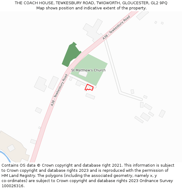 THE COACH HOUSE, TEWKESBURY ROAD, TWIGWORTH, GLOUCESTER, GL2 9PQ: Location map and indicative extent of plot