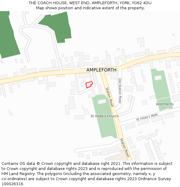 THE COACH HOUSE, WEST END, AMPLEFORTH, YORK, YO62 4DU: Location map and indicative extent of plot