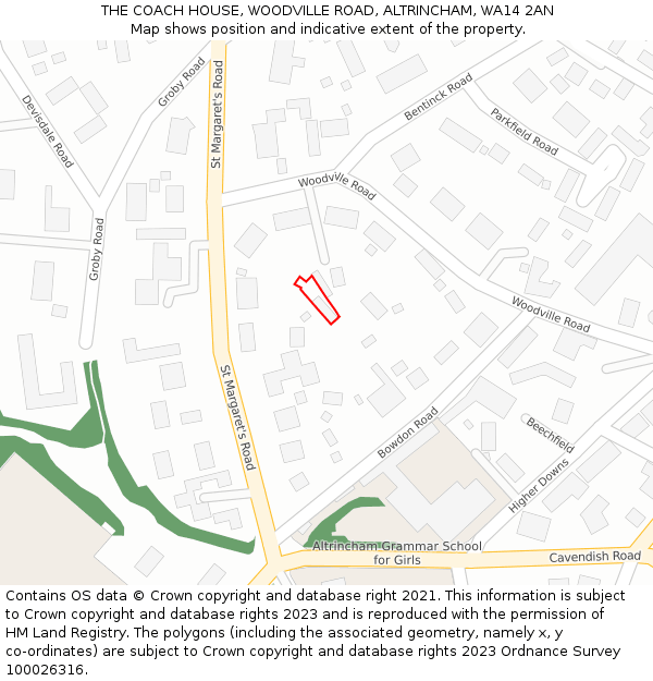 THE COACH HOUSE, WOODVILLE ROAD, ALTRINCHAM, WA14 2AN: Location map and indicative extent of plot