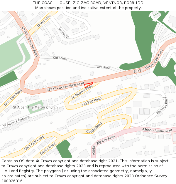 THE COACH HOUSE, ZIG ZAG ROAD, VENTNOR, PO38 1DD: Location map and indicative extent of plot