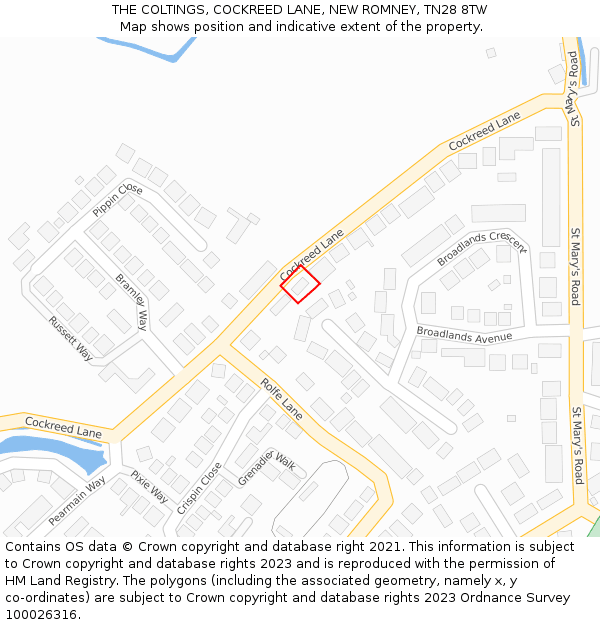 THE COLTINGS, COCKREED LANE, NEW ROMNEY, TN28 8TW: Location map and indicative extent of plot