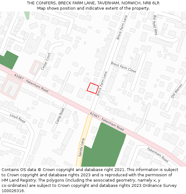 THE CONIFERS, BRECK FARM LANE, TAVERHAM, NORWICH, NR8 6LR: Location map and indicative extent of plot