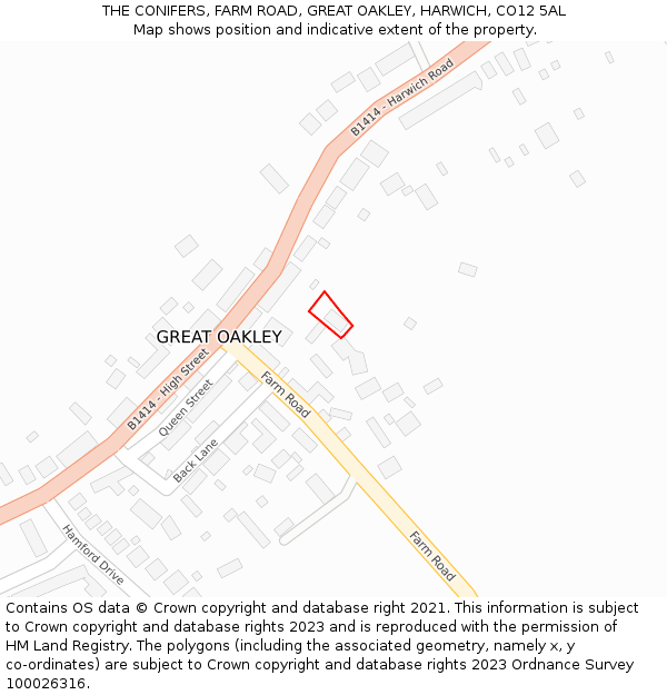 THE CONIFERS, FARM ROAD, GREAT OAKLEY, HARWICH, CO12 5AL: Location map and indicative extent of plot