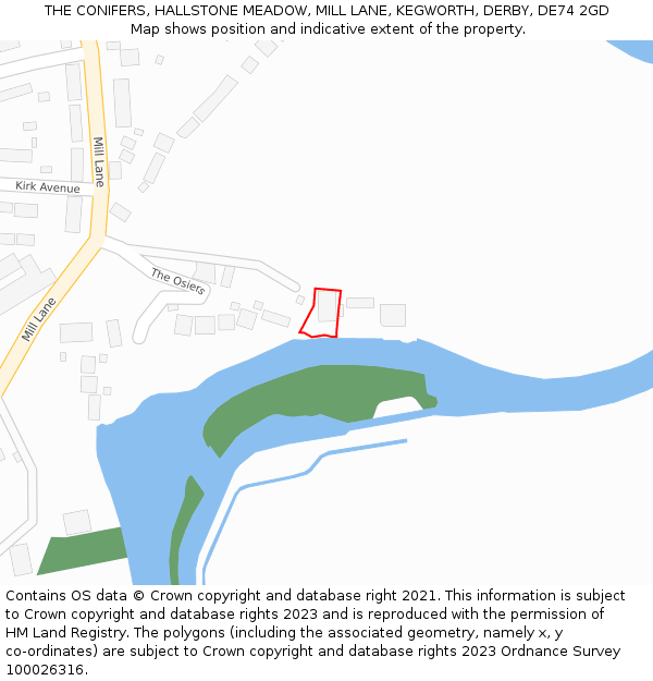 THE CONIFERS, HALLSTONE MEADOW, MILL LANE, KEGWORTH, DERBY, DE74 2GD: Location map and indicative extent of plot