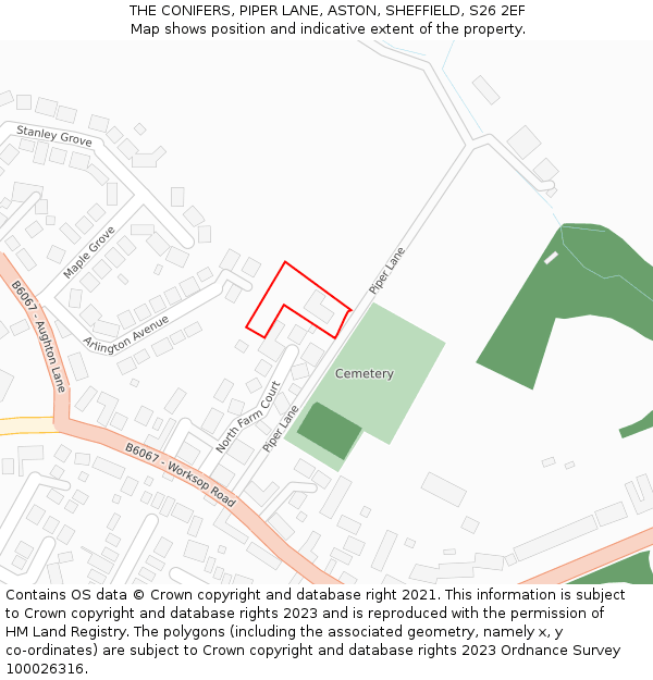 THE CONIFERS, PIPER LANE, ASTON, SHEFFIELD, S26 2EF: Location map and indicative extent of plot