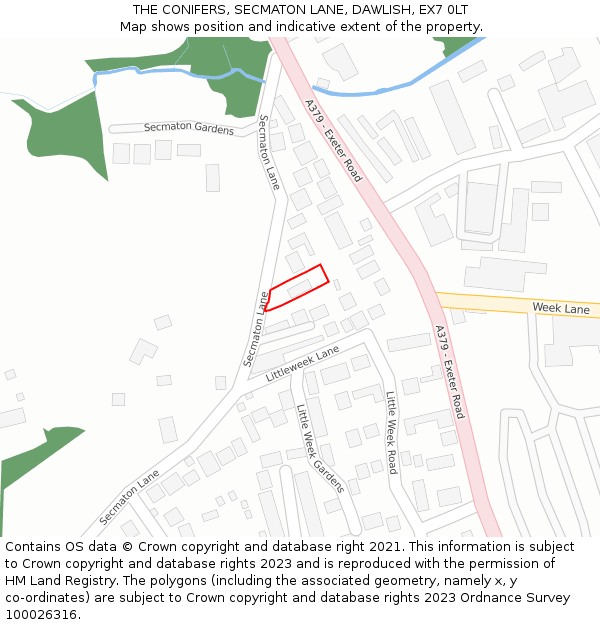 THE CONIFERS, SECMATON LANE, DAWLISH, EX7 0LT: Location map and indicative extent of plot