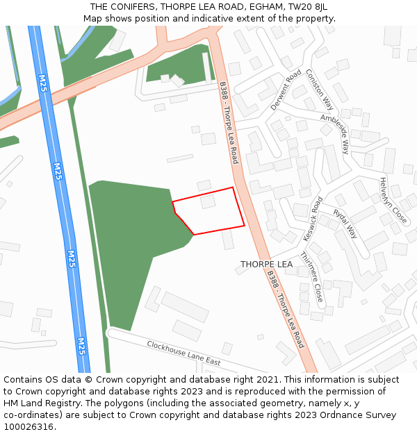 THE CONIFERS, THORPE LEA ROAD, EGHAM, TW20 8JL: Location map and indicative extent of plot