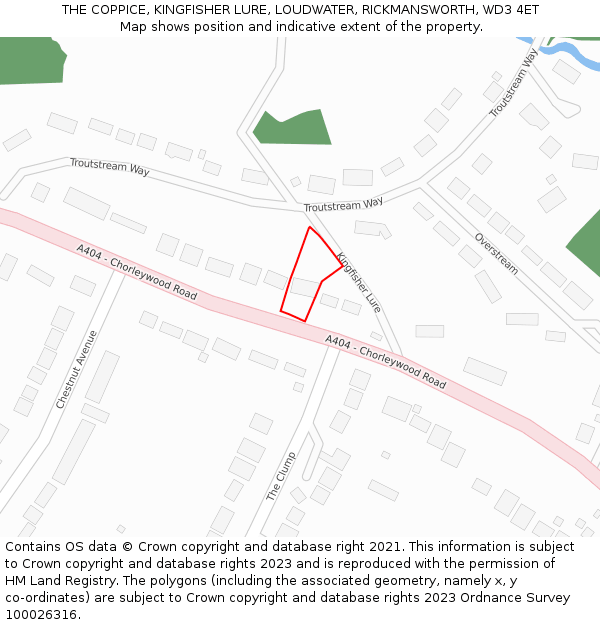THE COPPICE, KINGFISHER LURE, LOUDWATER, RICKMANSWORTH, WD3 4ET: Location map and indicative extent of plot